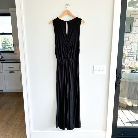 Evereve Cinch Front V-Neck Full Length Sleeveless Jumpsuit Black L - Picture 3 of 12